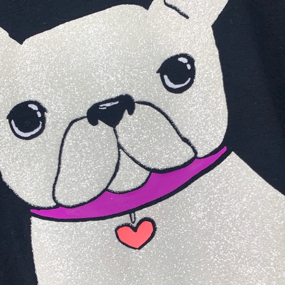 JUSTICE black long sleeve shirt with glitter white French bulldog Boston Terrier - Picture 6 of 9